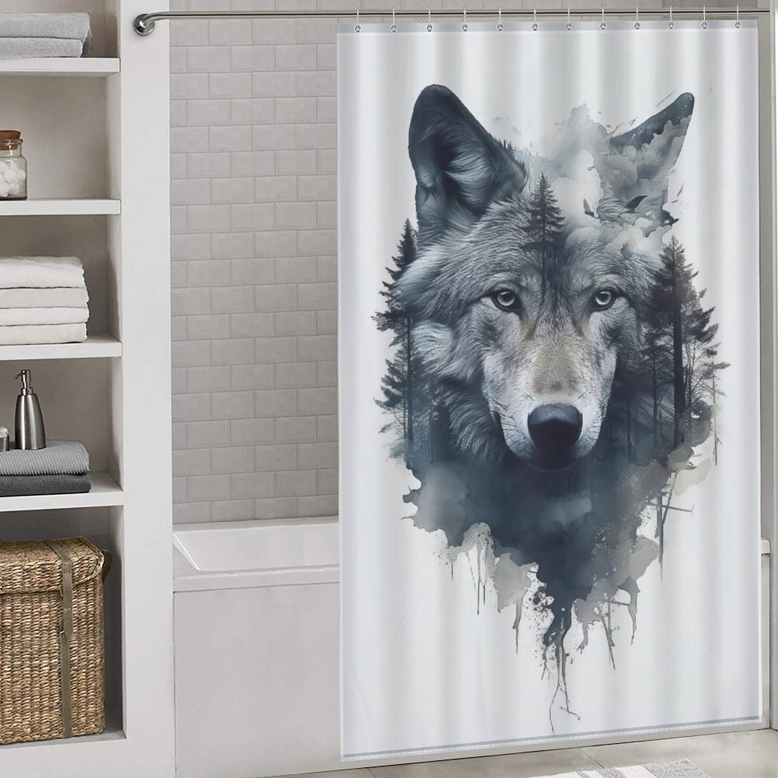 Rideau de douche loup imperméable pour une ambiance chalet nature et sauvage