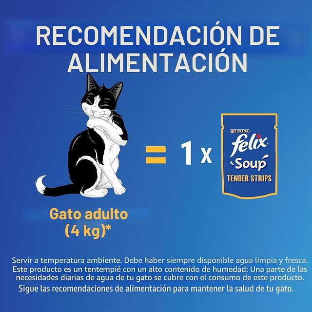 Foto 4 de 5 de PURINA FELIX Soup Original con bacalao, atún, comida húmeda para gatos, bolsa de porciones, 6 x 48 g