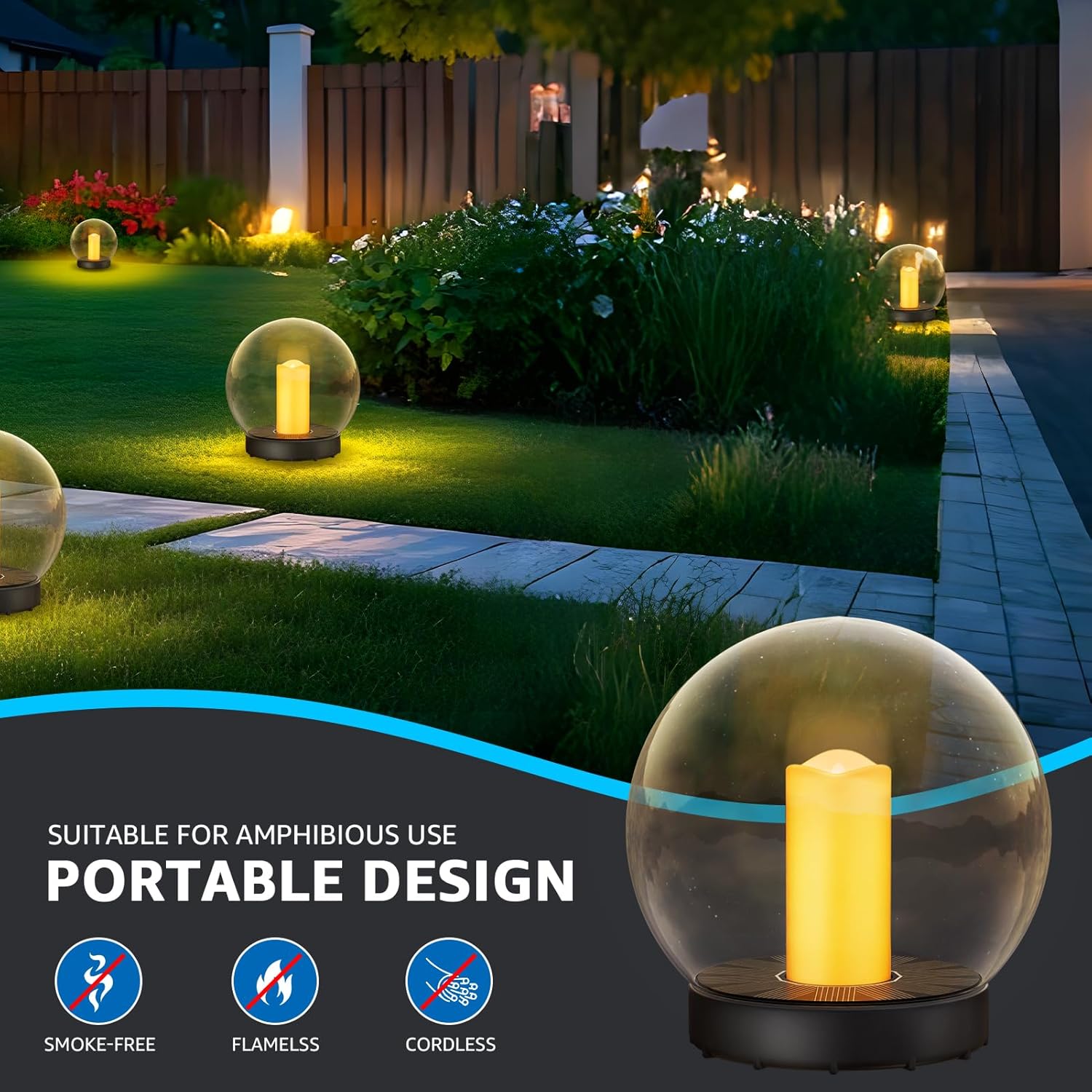 uuffoo 2-Pack 7.4x7.4 Solar Floating Pool Lights Ball Solar Powered Flickering that Float Candles Lights Outdoor Water-Resistant IP66 for Pond Garden Party Swimming Decor