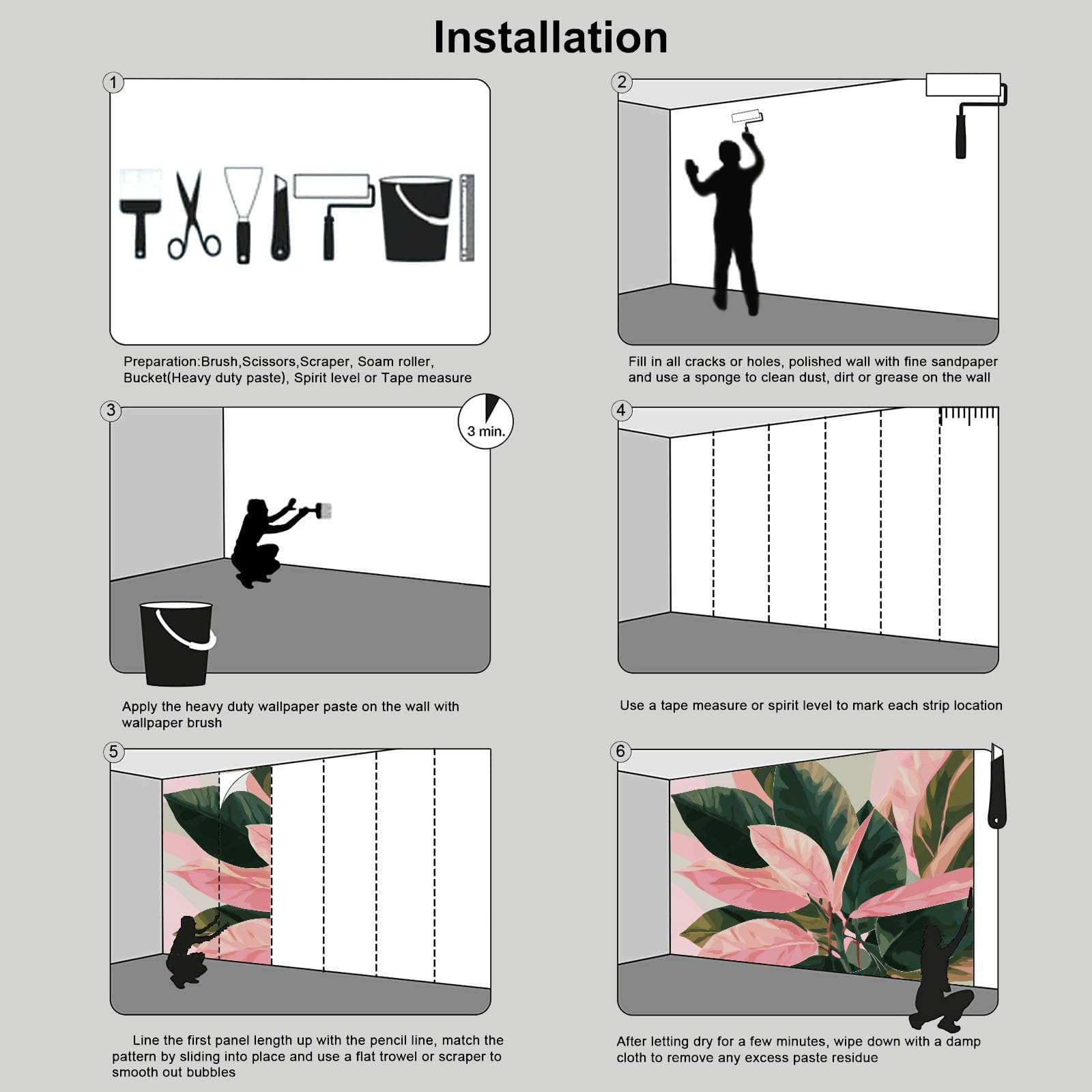 Papier Peint Motif Feuilles De Bananier Aquarelle Tapisserie Panoramique Grand 3D Plantes Exotiques Poudre Blush Papier Peint Soie Pour Salon Chambre Chambre D'Enfant Décoration Murale, 300X210Cm