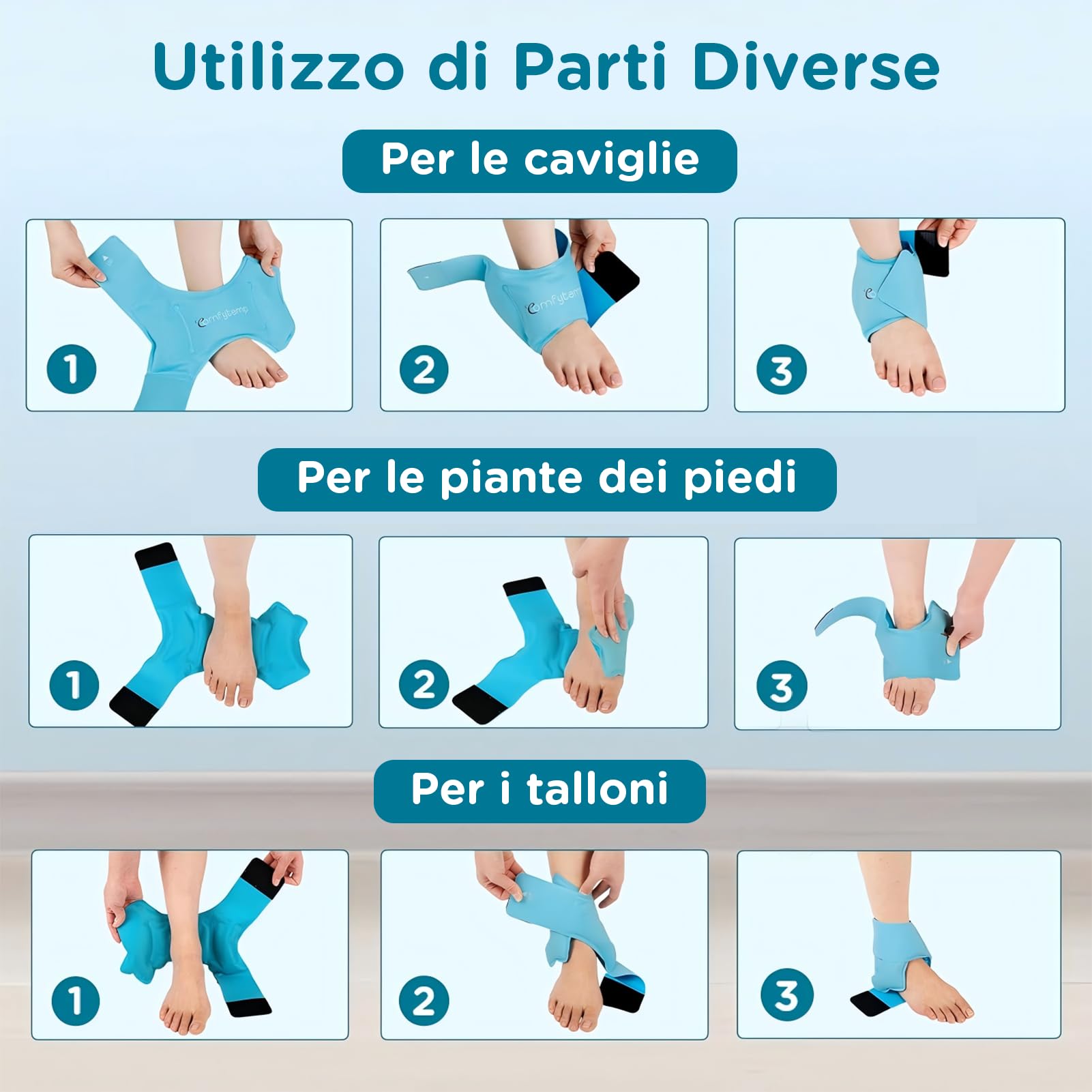 Comfytemp Manicotto refrigerante per piedi e caviglie, in gel refrigerante (1 pezzo), per alleviare il dolore, compresse fredde e riutilizzabili, tendine d'Achille, per gonfiore della caviglia