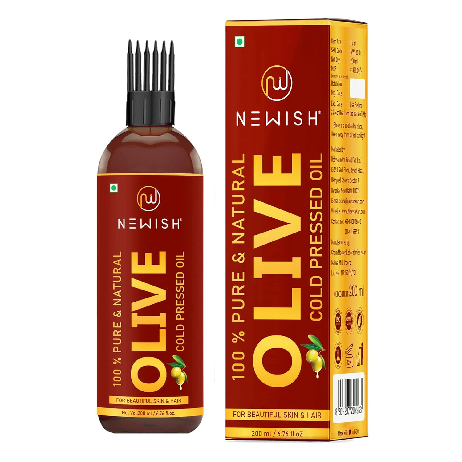 Buy Newish® Pure Cold Pressed Olive Oil For Hair and Skin,200ml (Olive