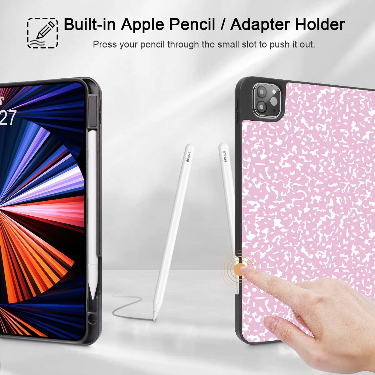 Tuiklol for iPad Pro 13 inch 2025 2024 Release M5/M4 Chip - Built in Pencil Holder Ultra Retina Slim Protective Stand Back Cover with Smart Trifold Stand Auto Wake/Sleep, Composition Book