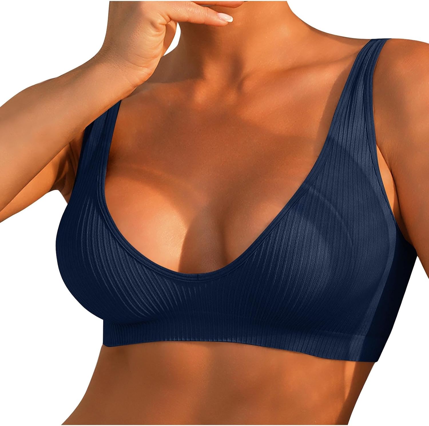 Women's Triangle Bralette Comfortable Unlined V Neck Wireless Smoothing Comfortable Bra Top Stretch Daily Bra