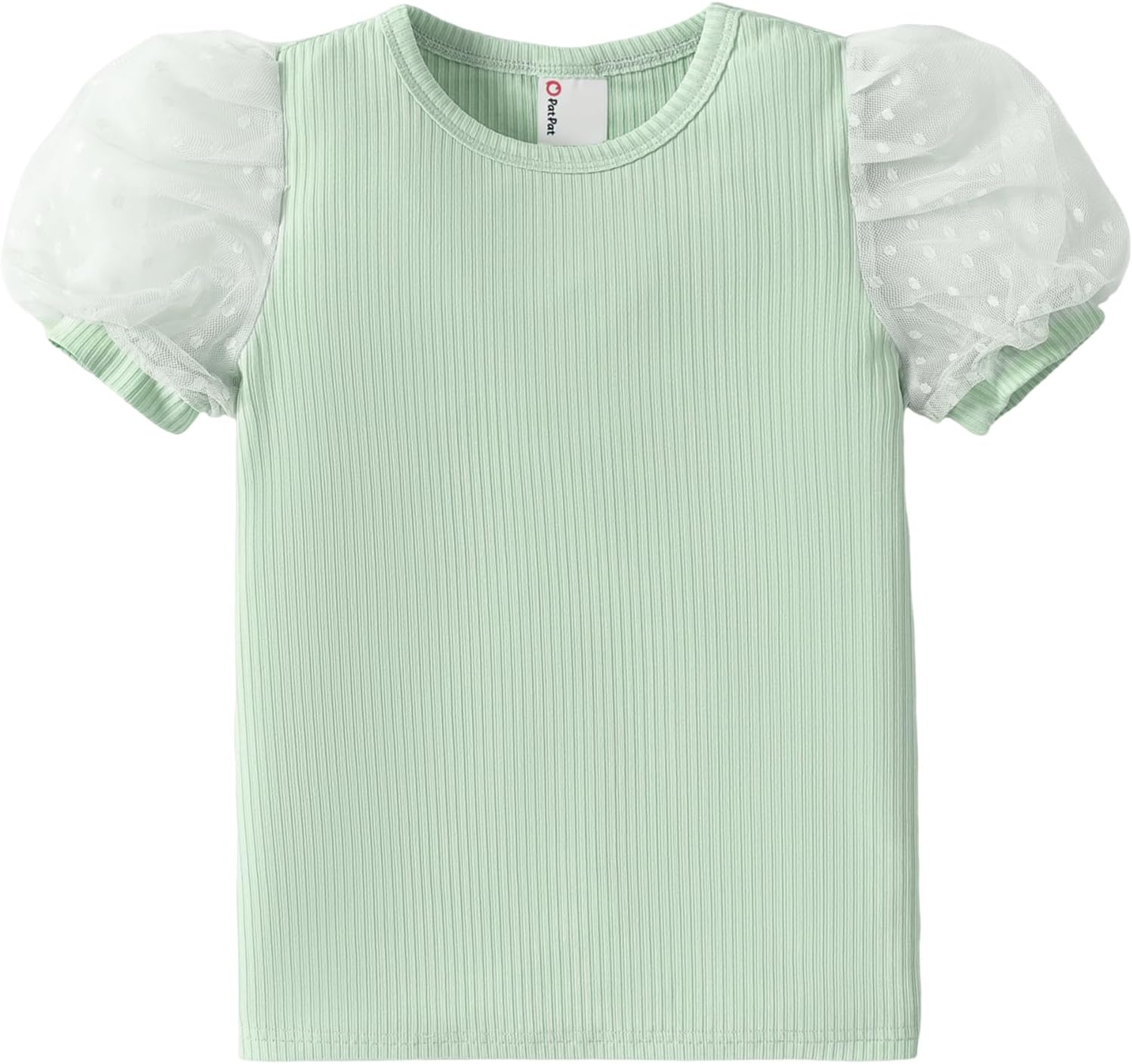 PATPAT Girls Puff Sleeve Shirt Plain Mesh Lace Knit Ribbed Dressy Blouse Summer Tops 2-12 Years