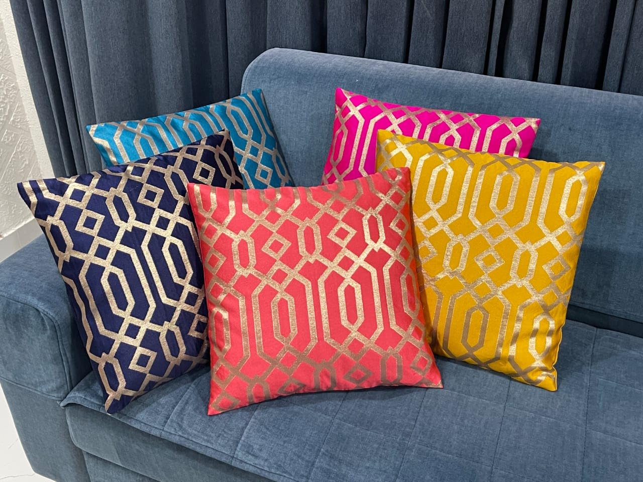 KREEVAL Dhupion Silk 150TC Designer Decorative Square Throw Pillow Cover|Cushion Case|Cushion Covers|Cushion Covers for Home Or Car(14 * 14 INCH or 35cm X 35cm Set of 5-MULTICOLOURS)