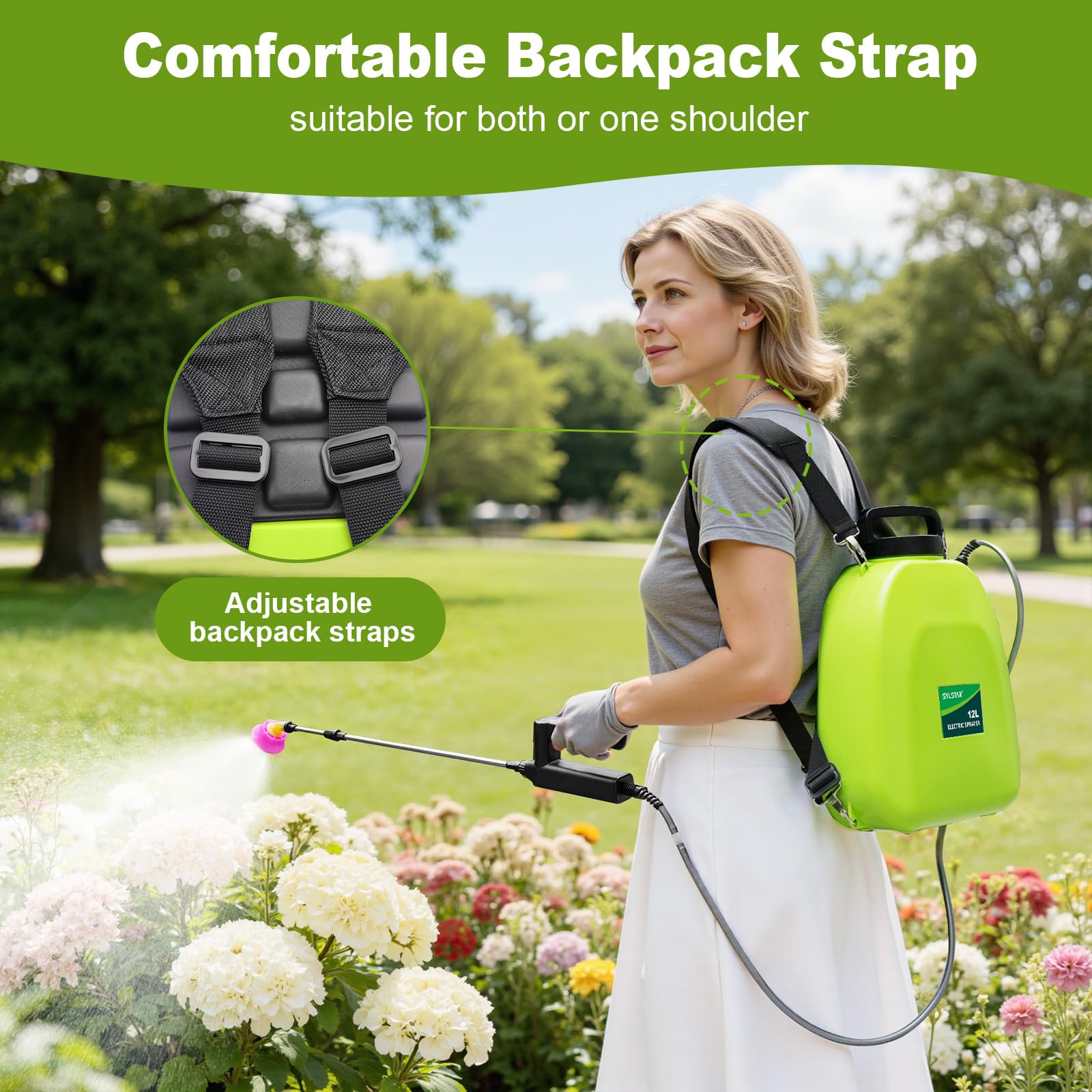 SYLSTAR Spruzzatore a zaino alimentato a batteria da 12 l,