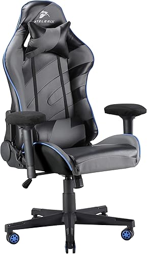 Atelerix Ventris - Silla de juegos de piel sintética, tela y opciones extra anchas - Silla de oficina o computadora - Silla giratoria ajustable