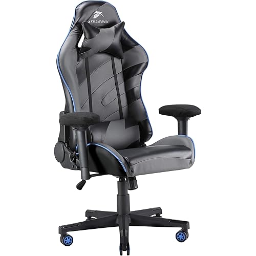 Atelerix Ventris Equinox PU Leather Gaming Chair - Desk, Office or Computer Chair - Tilting Mechanism & Ergonomic Adjustable Swivel Game Chair w/ 4D Armrests, Armrest Covers, Headrest & Lumbar Support