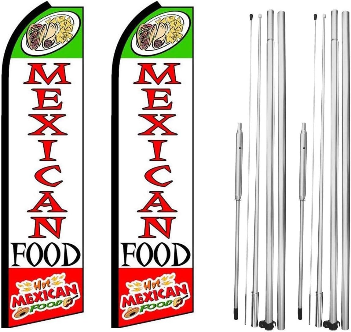 Mexican Food Feather Flag | 3ft W x 11.5ft H | Durable Super-Knit Polyester | Outdoor Advertising Banner Flag for Promotions