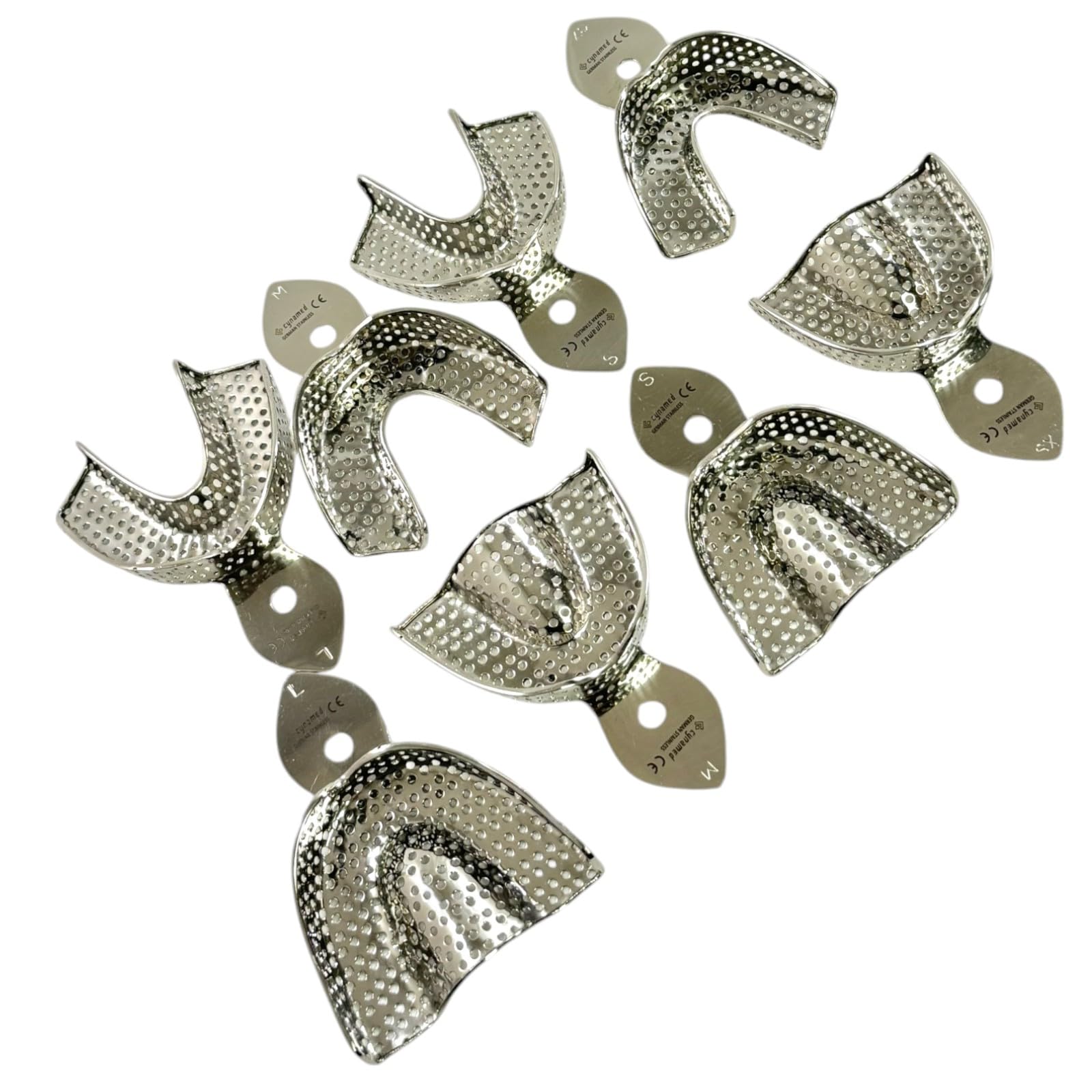 Impression Trays for Dentures with Perforation Holes, Upper and Lower, Autoclave Safe German Stainless Steel | X-Small, Small, Medium, Large (8 Pack)
