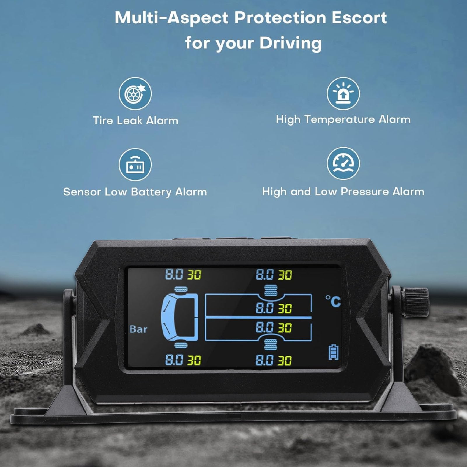 di monitoraggio pressione pneumatici in tempo reale TPMS solare 6 sensori per e camion pressione e temperatura display LCD a colori per viaggio e rimorchio 15 0-214 PSI