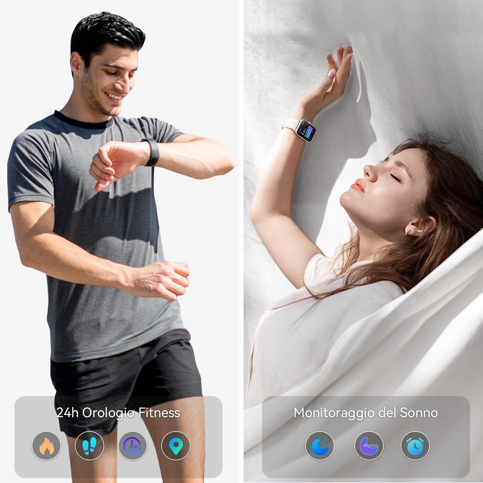 Smartwatch Uomo Donna, 1,8" Orologio Smartwatch Chiamate Risposta Vivavoce, Alexa Integrato Cardiofrequenzimetro SpO2 Sonno, Contapassi Orologio Fitness Notifiche 110 Modalità Sport per Android/iOS