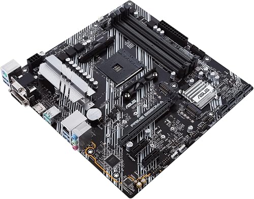 ASUS PRIME B550M-A – Carte mère AMD B550 (Ryzen AM4) au format micro ATX avec double M.2, PCIe 4.0, DDR 4400, Ethernet 1Gb, HDMI/D-Sub/DVI, USB 3.2 Gén. 2 Type-A, Aura Sync RGB - 4
