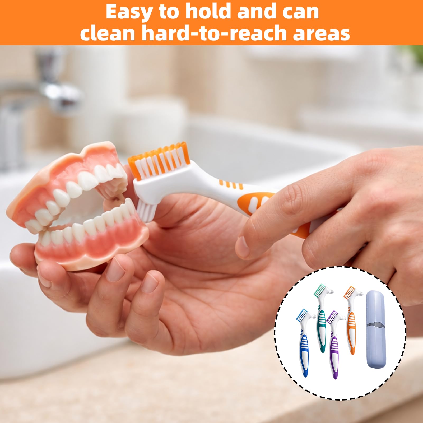ikBrtaiay 4 Cepillos Protesis Ferula Dental para Dentaduras Postizas, Cepillo Ferula para Dentaduras (4 Colores) con 1 Estuche Portátil, Cepillo Ortodoncia Brackets para Cuidado de Dentaduras Postizas — view 6