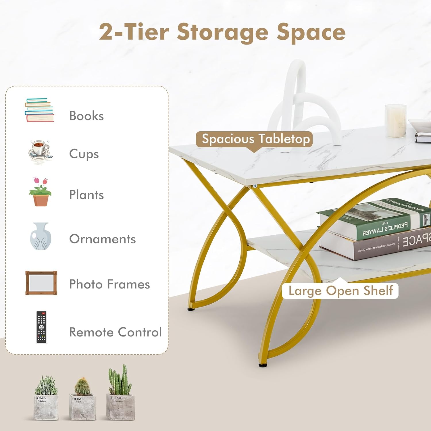 Coffee Table, Faux Marble Accent Tea Tables, Rectangular Snack Center Tables Wood Sofa Tables for Living Room Bedroom Office