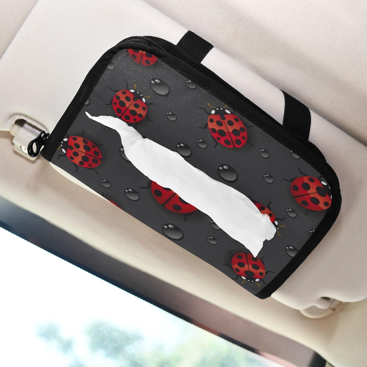 Kigai Red Ladybugs Car Tissue Holder,Car Visor Tissue