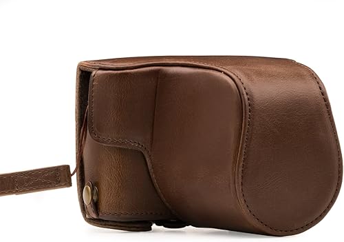 MegaGear Canon EOS M100, M200 (0.591-1.772 in) Ever Ready - Funda de piel para cámara y correa, con acceso a la batería, color marrón oscuro, MG1326