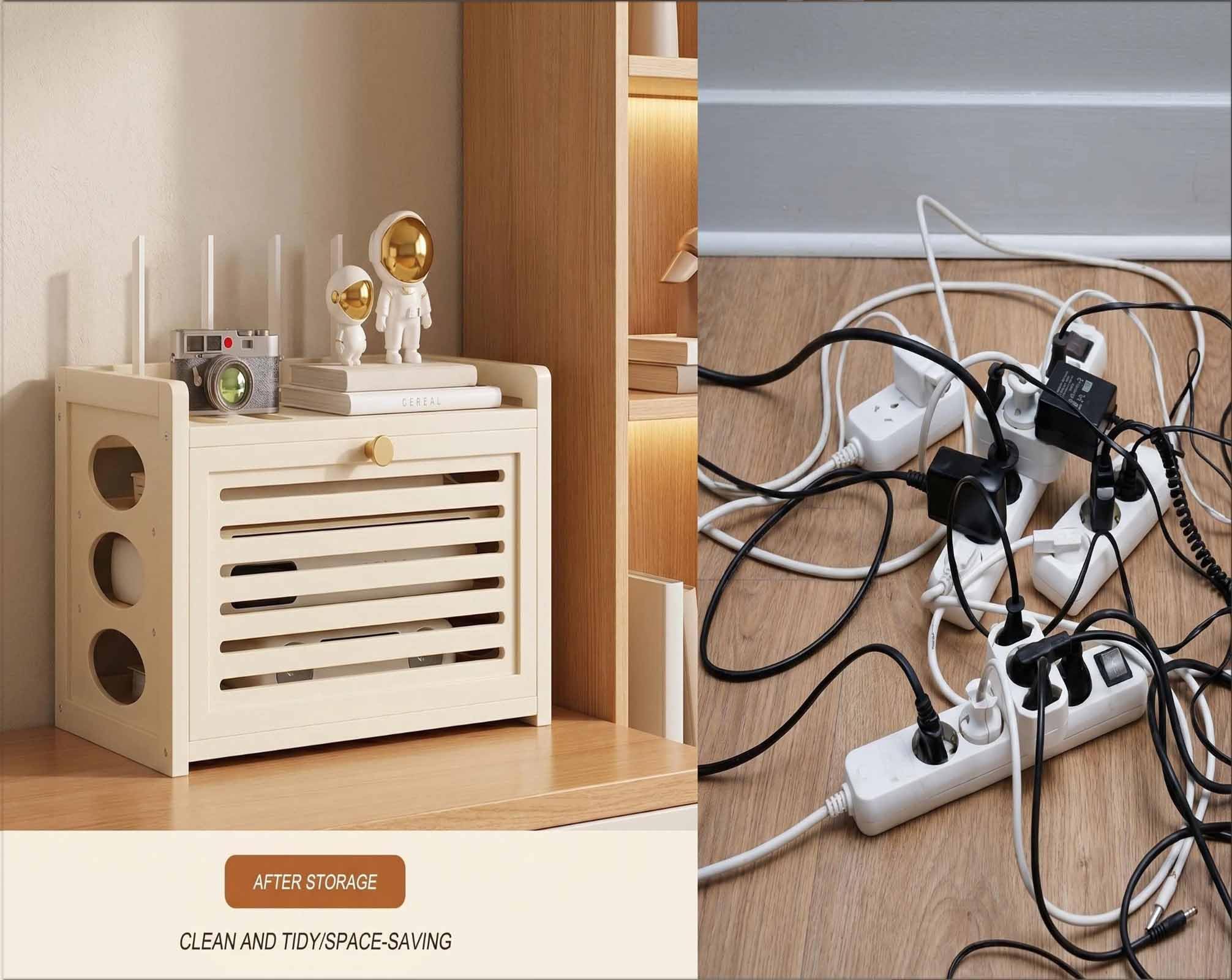 Mensola per router e proiettore in legno massello, per modem e ciabatta Sto Box con facile assemblaggioPerfetto per uso domestico e in ufficio