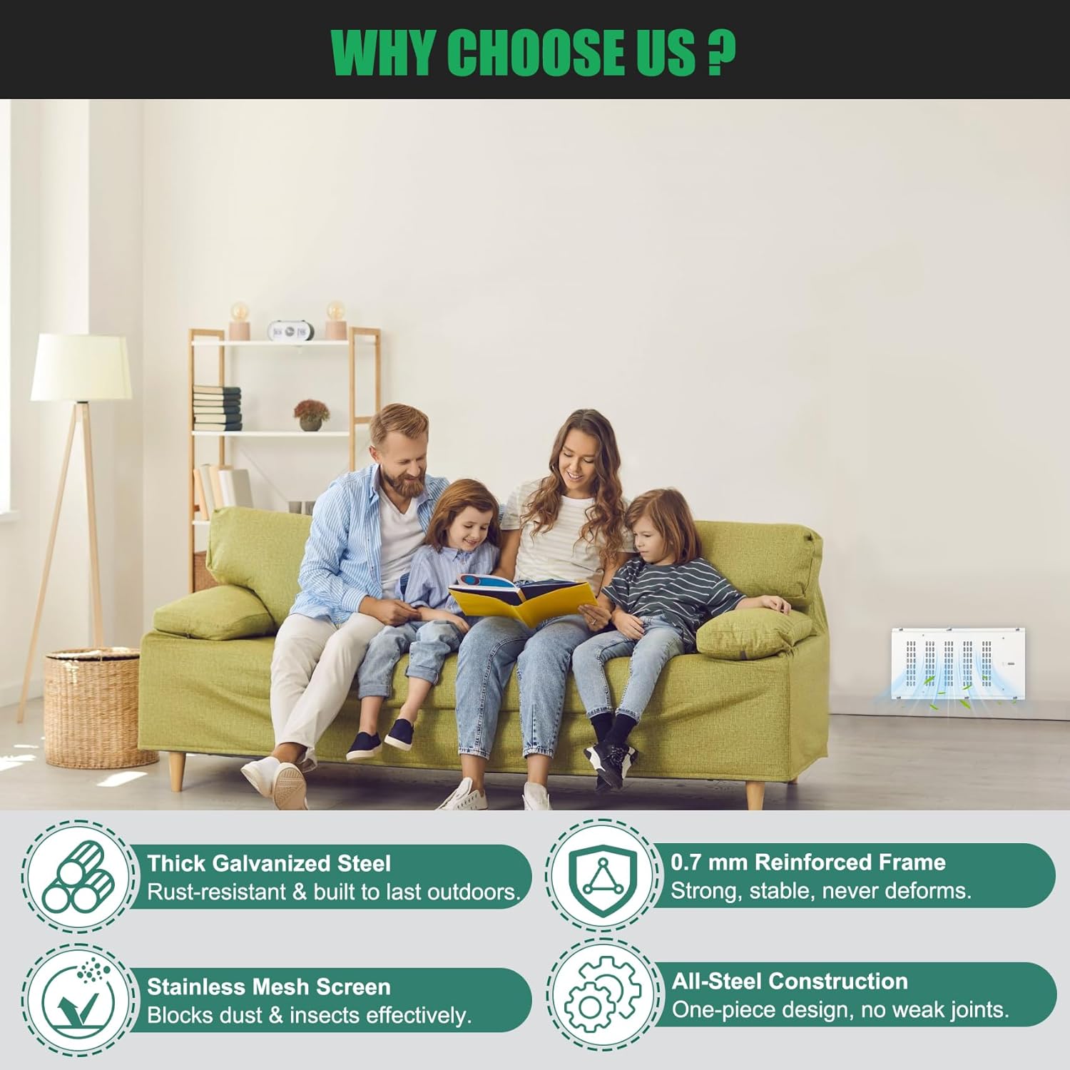 Fancat 16” x 8” Foundation Vent Cover – Crawl Space & Garage Vent with Damper, Reduces Moisture, White, 2-Pack