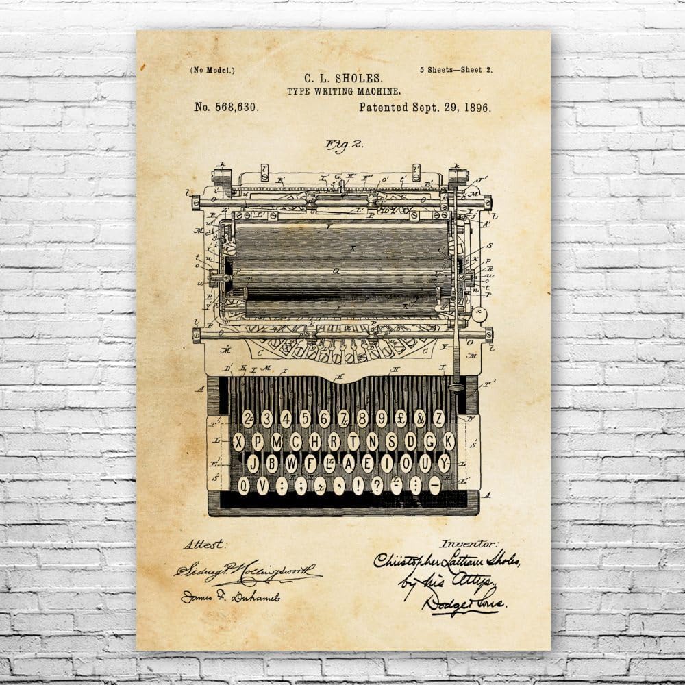 Typewriter Poster Print, Writer Gift, Journalist Gift, Typewriter Blueprint, Reporter Gift, Typewriter Art Print Vintage Paper (11 inch x 14 inch)