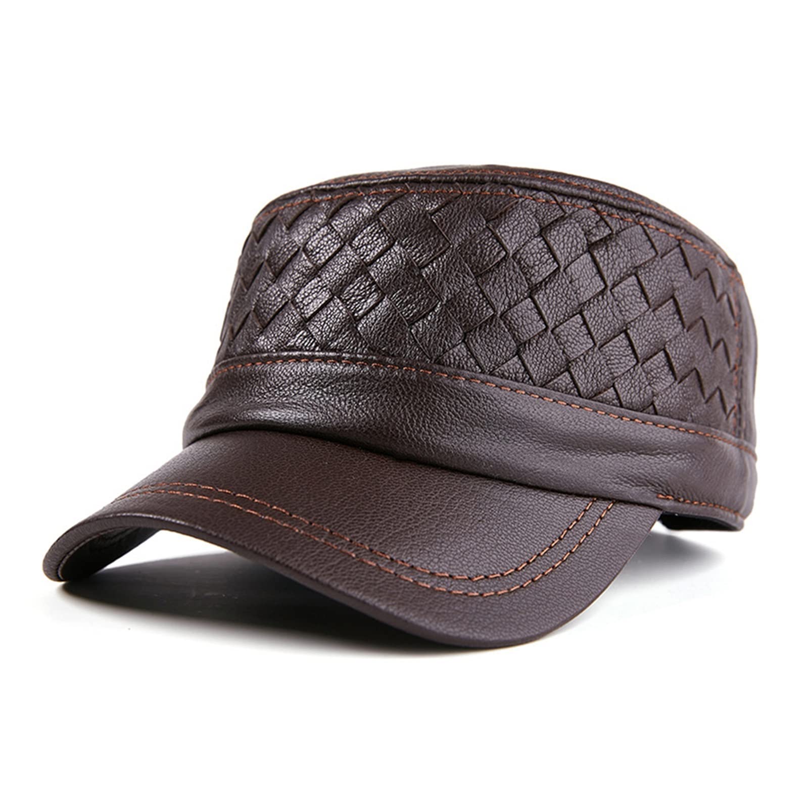 Mil-Itary Hat Męskie dzianiny Prawdziwej Skóry Wojsko Czapka Jesień Winter Beret Men's Real Leather Cap