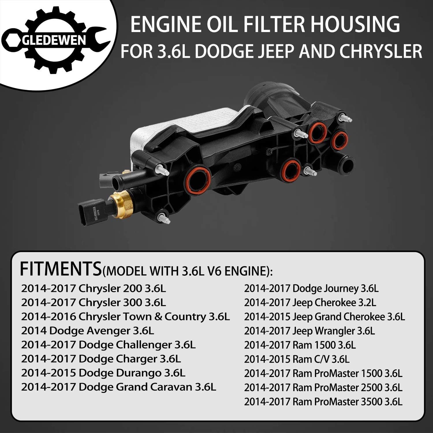 Engine Oil Cooler Oil Filter Housing Adapter Assembly | for 2014-2017 Dodge Jeep Chrysler Ram 3.6L V6 Engine | Replaces# 68105583AF, 68105583AE, 68105583AA