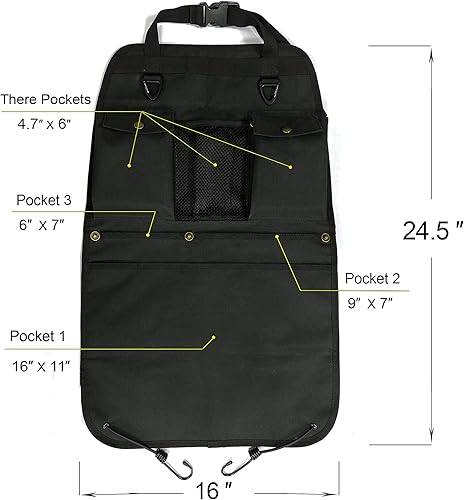 Miniatura 4 de Organizador de respaldo de asiento de coche negro con múltiples bolsillos y ganchos