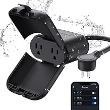 ELEGRP PQR20 Outdoor Smart Plug Waterproof IP66, WiFi Plug with 2 Individually Sockets, Compatible with Alexa &amp; Google Assistant, Smart Outdoor Outlet for String Lights, UL Certified, 1 Pack, Black