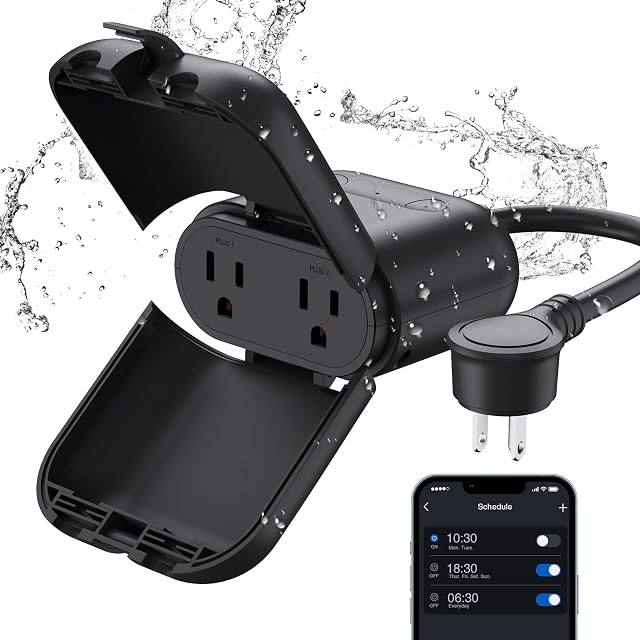 ELEGRP PQR20 Outdoor Smart Plug Waterproof IP66 WiFi Plug with 2 Individually Sockets Compatible with Alexa Google Assistant