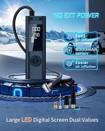 Miniatura 4 de Inflador de neumáticos, compresor de aire portátil, 90 W, 7800 mAh, bomba de aire 3 veces más rápida para neumáticos de automóvil con presión de