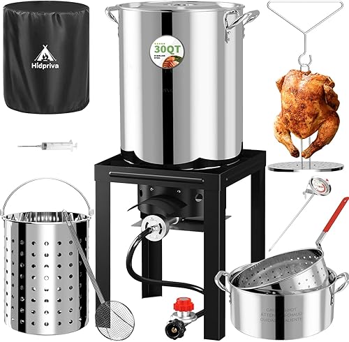 Kit de freidora de pavo de acero inoxidable, olla profunda de 30 cuartos de galón y freidora de pescado de 10 cuartos de galón, cubierta impermeable