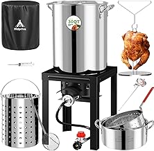 Stainless Steel Turkey Fryer Kit, 30QT Deep Pot & 10QT Fish Fryer, Waterproof Cover & 12-inch Skimmer, 55,000 BTUS Propane Burner Stove, Outdoor Deep Fryer, Crawfish Boiler with Basket