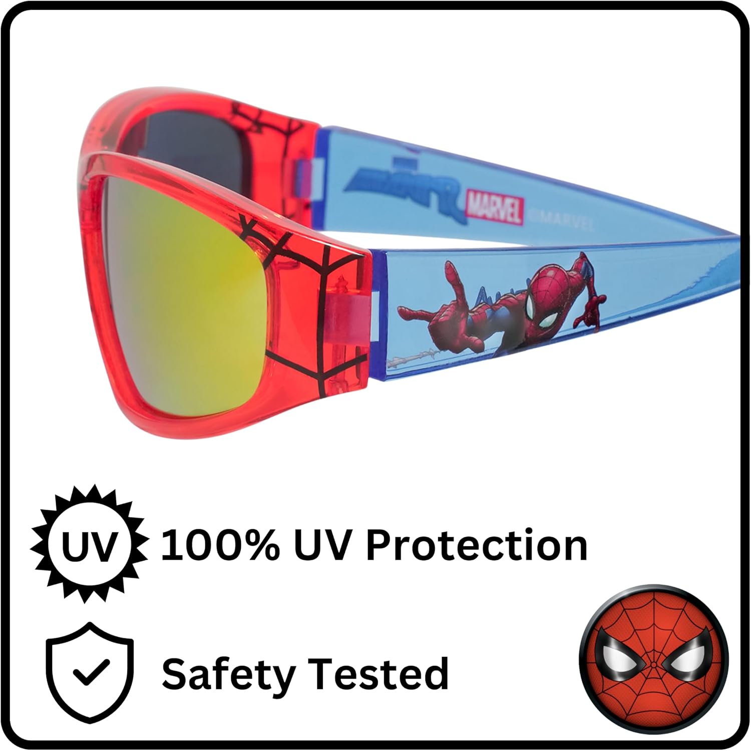 Arkaid Spider-Man Sunglasses for Kids | Marvel Red and Blue Web Shades | UV 400 | One Size Fits Most Kids