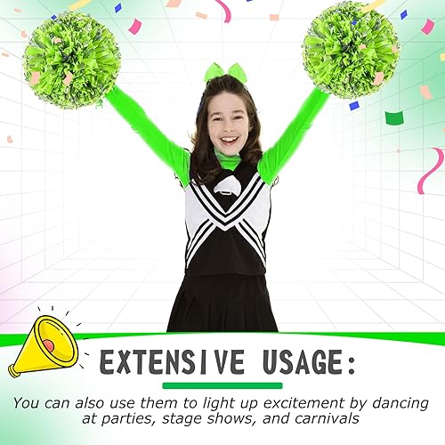 Miniatura 84 de Hanaive 3 pompones de animadora y lazo grande para animadora para el pelo, suministros metálicos para animadora de espíritu de equipo, deportes