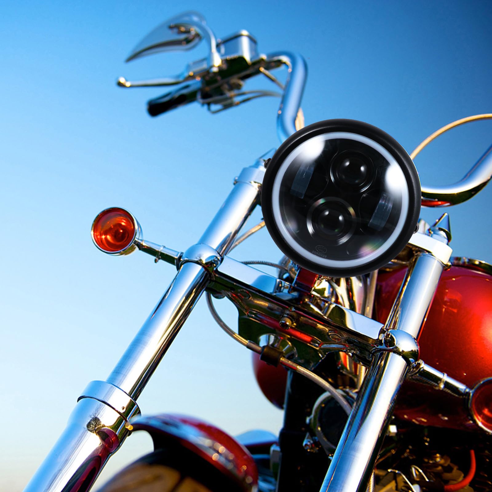 Faro Anteriore LED Retrò per Motociclette 35w 12v in Acciaio Inossidabile e Vetro, Luce per Guida Notturna e Condizioni Meteorologiche Avverse