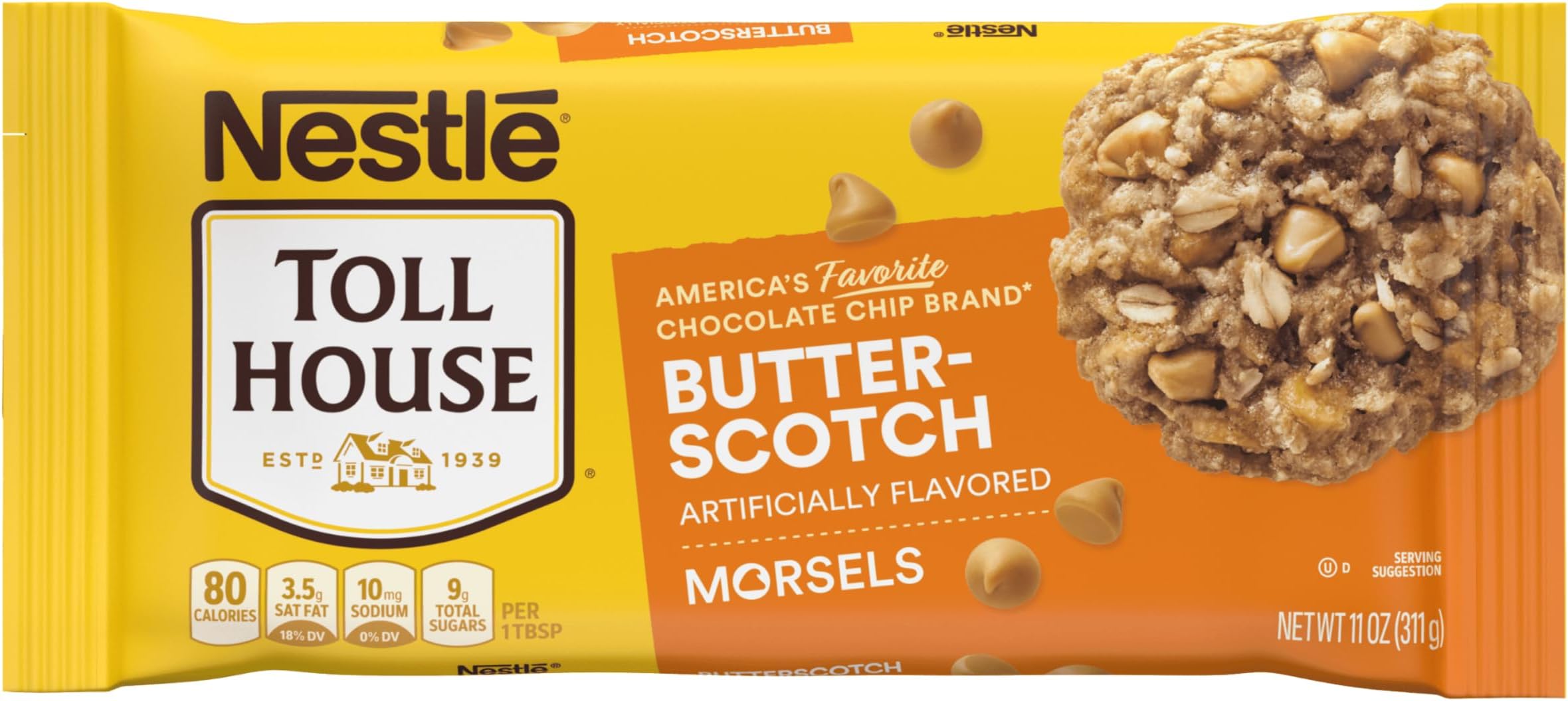 Nestle Toll House Artificially Flavored Butterscotch Chips for Snacking & Baking Chips, Gluten Free Artificially Flavored Butterscotch Morsels 11 oz Bag
