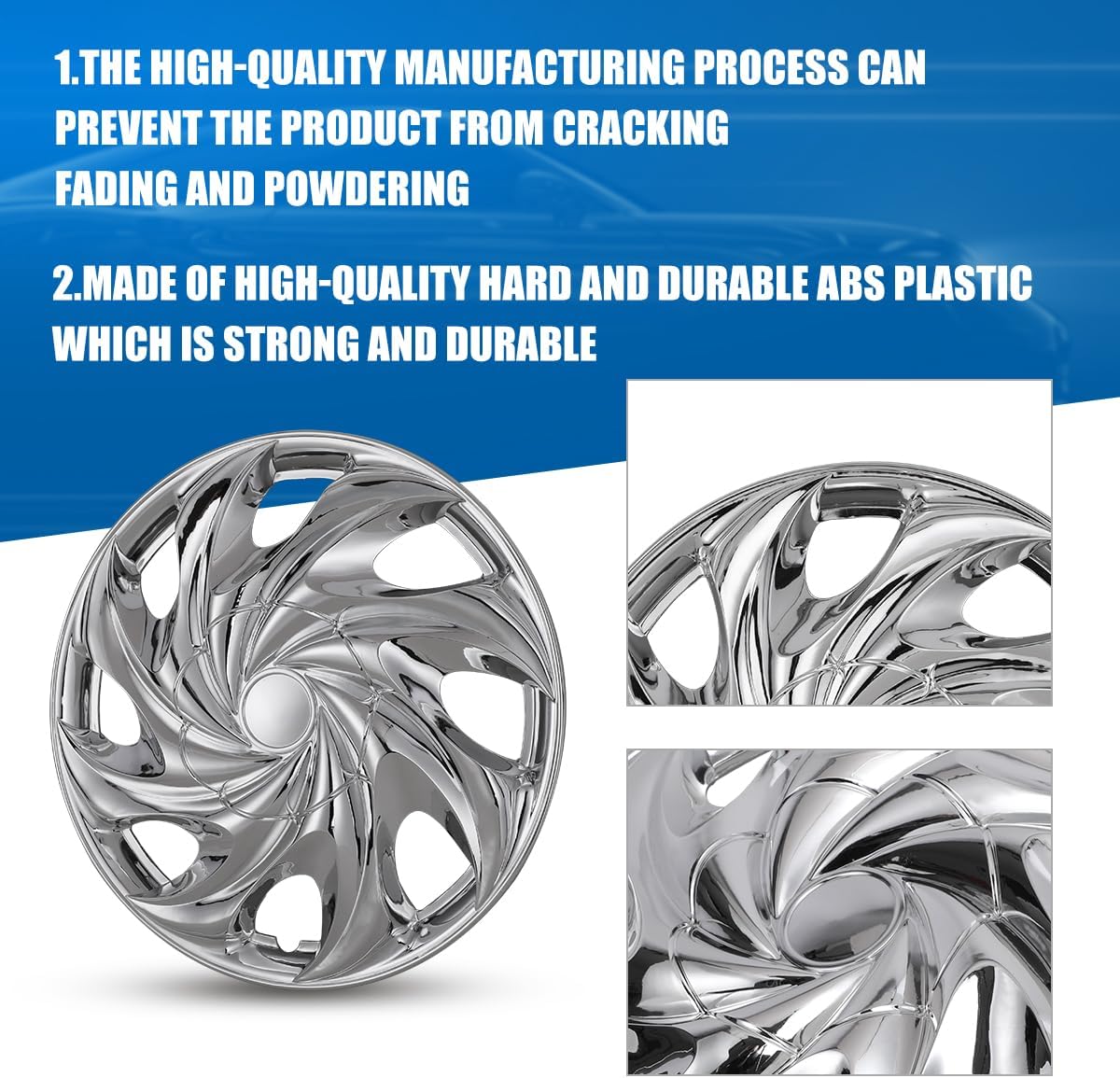 (4-Pack) Premium Chrome Hubcaps 15" Wheel Rim Cover Hub Caps -Replacement Snap On Car Truck SUV - 15 Inch Set - R15 Hub Caps Universal Wheel Rim Cover - Fits Most Cars