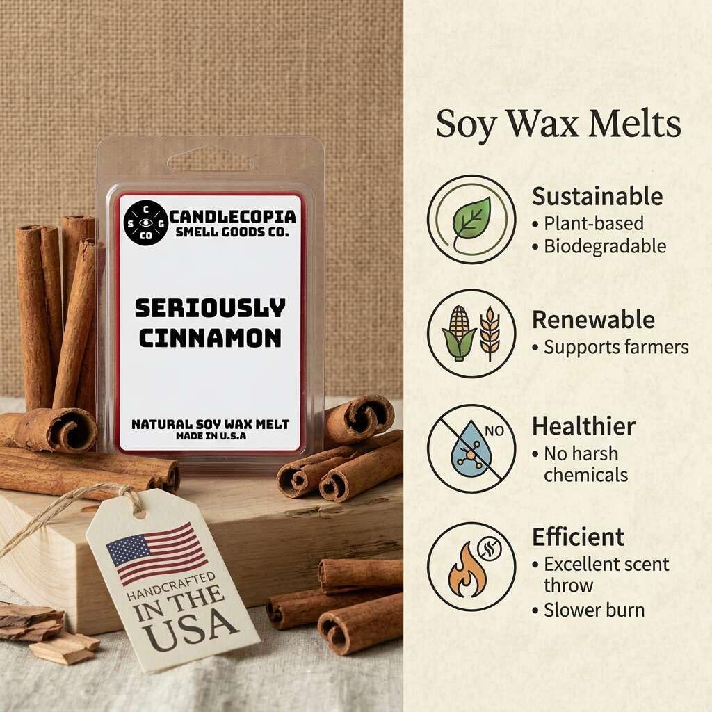 Seriously Cinnamon Strongly Scented Hand Poured Vegan Wax Melts, 36 Scented Wax Cubes, 19.2 Ounces in 6 x 6-Packs