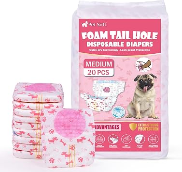 Pet Soft Disposable Dog Diapers - Female Dog Diapers with Adjustable Foam Tail Hole, Ultra Protection Puppy & Cat Diapers Wetness Indicator for Dogs in Heat or Incontinence, 20pcs M,Red