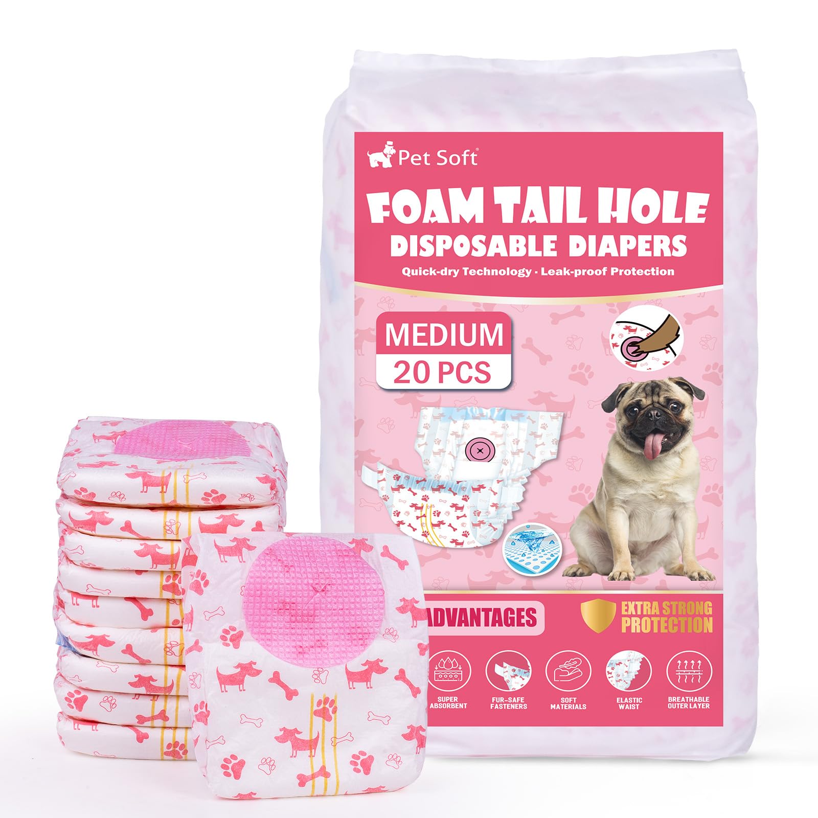 Photo 1 of Pet Soft Disposable Dog Diapers - Medium, Red, 20 Count