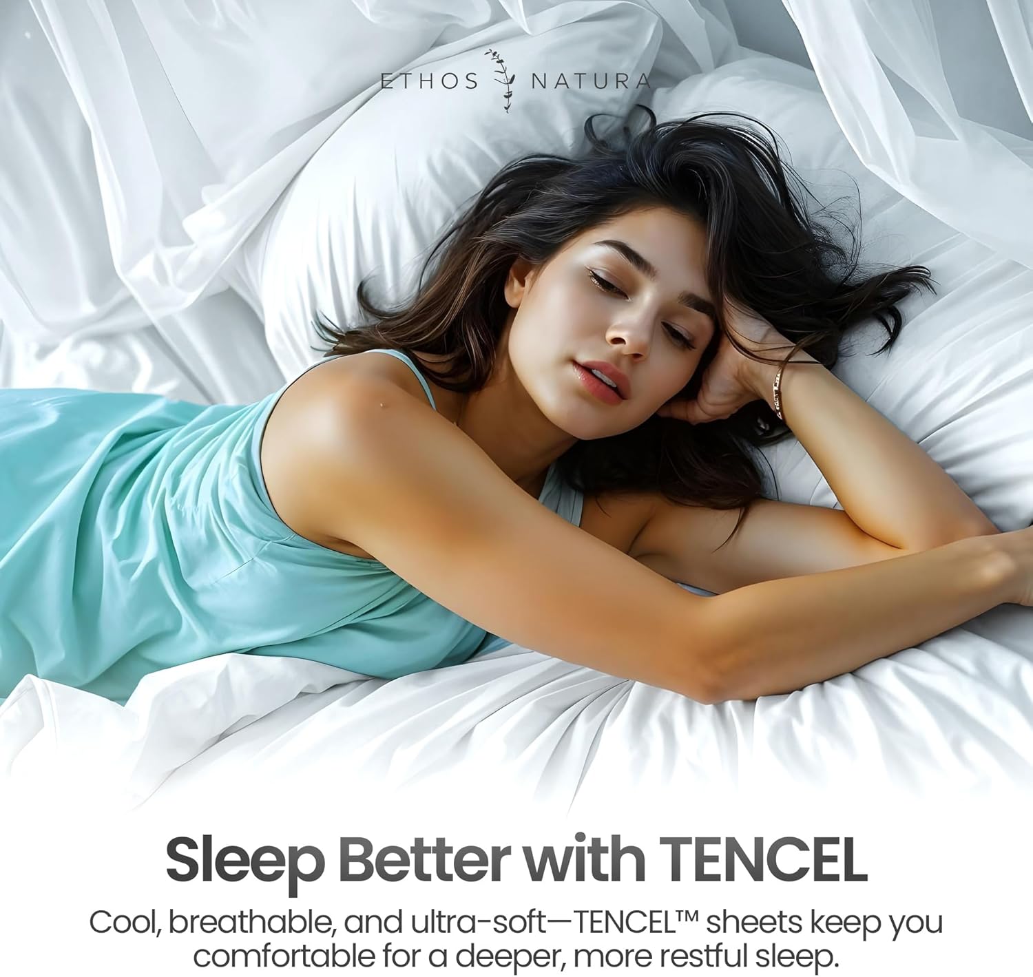 100% Eucalyptus Tencel Lyocell Sheet Set, Silky Soft & Smooth Cooling Sheets for All-Season, Sustainably Made, Moisture-Wicking, Hypoallergenic - King, White - Image 5