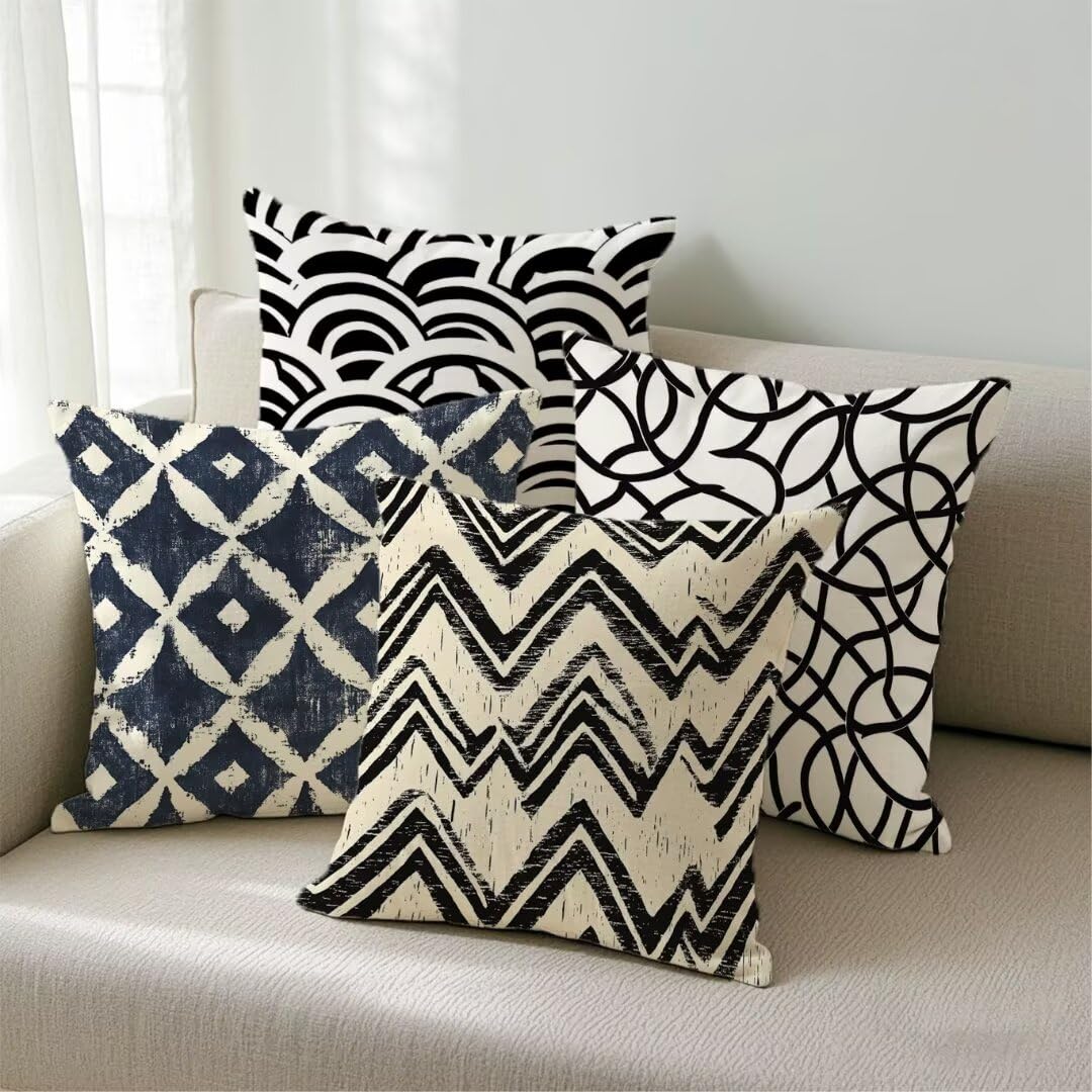 Fundas Cojines 40x40 cm Exterior Cojines Geometría Fundas de Almohada Juego de 4,Cuadrados Funda Cojin Raya Almohadas con Cremallera,Sofa Cama Decorativos para Hogar,Jardín,Salón y Dormitorio Ym279
