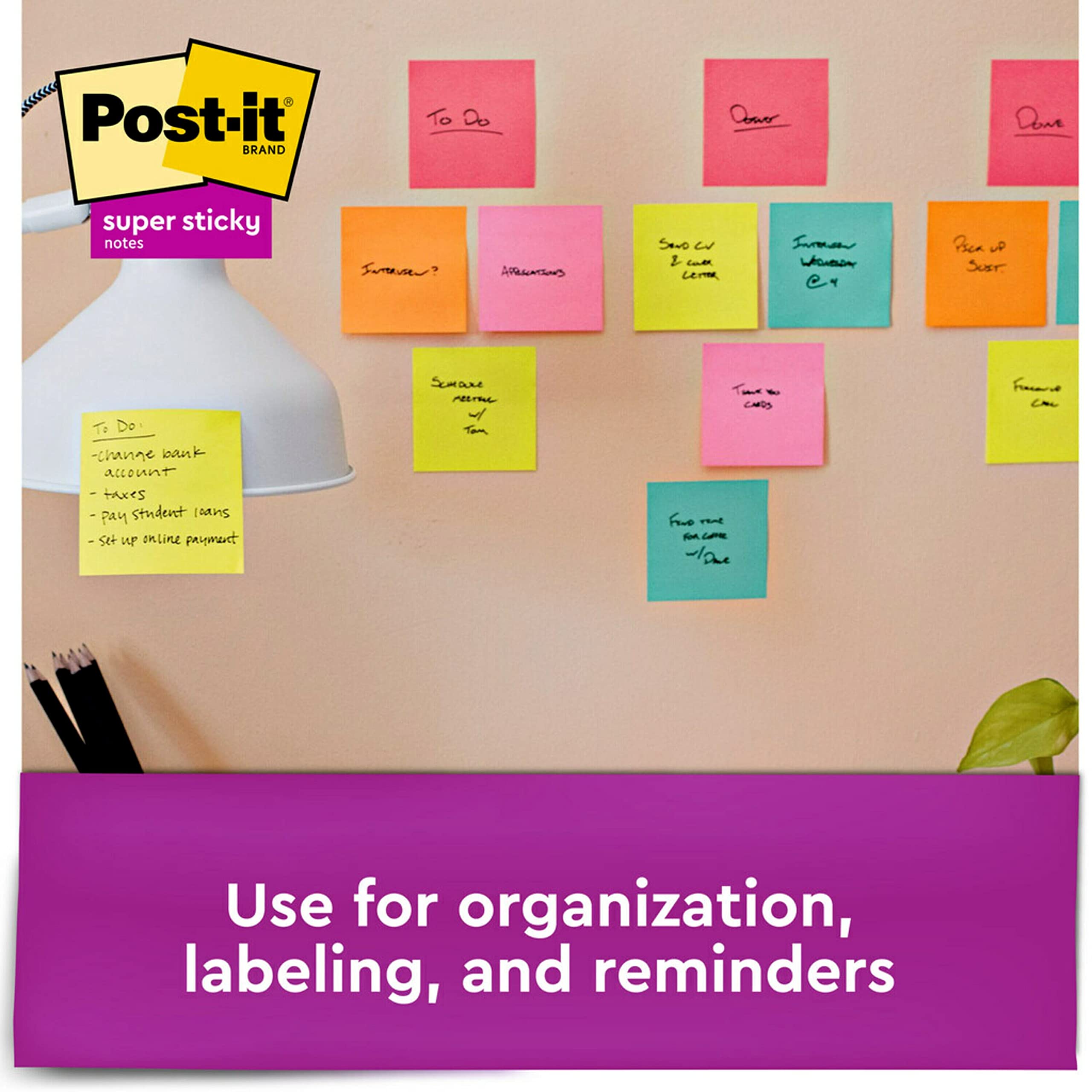 Post-it Super Sticky Notes, 3x3 in, 12 Pads, 2X The Sticking Power, Supernova Neons, Bright Colors, Recyclable (654-12SSMIA)-Case of 6