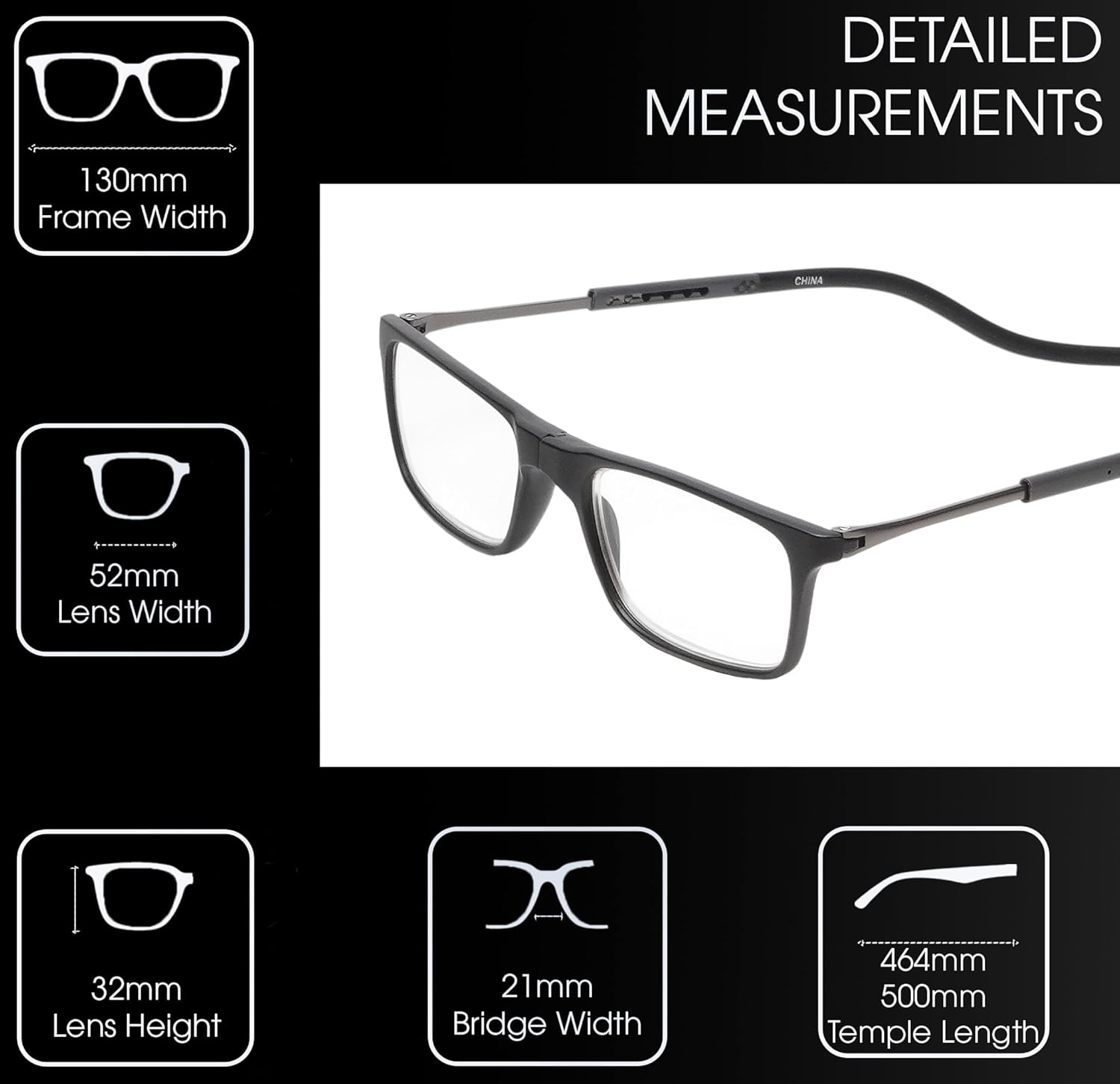 Calabria SP02 Snap Magnetic Reading Glasses Men Women Front Connect Adjustable Temples Eyeglass Around Neck Hanging Readers