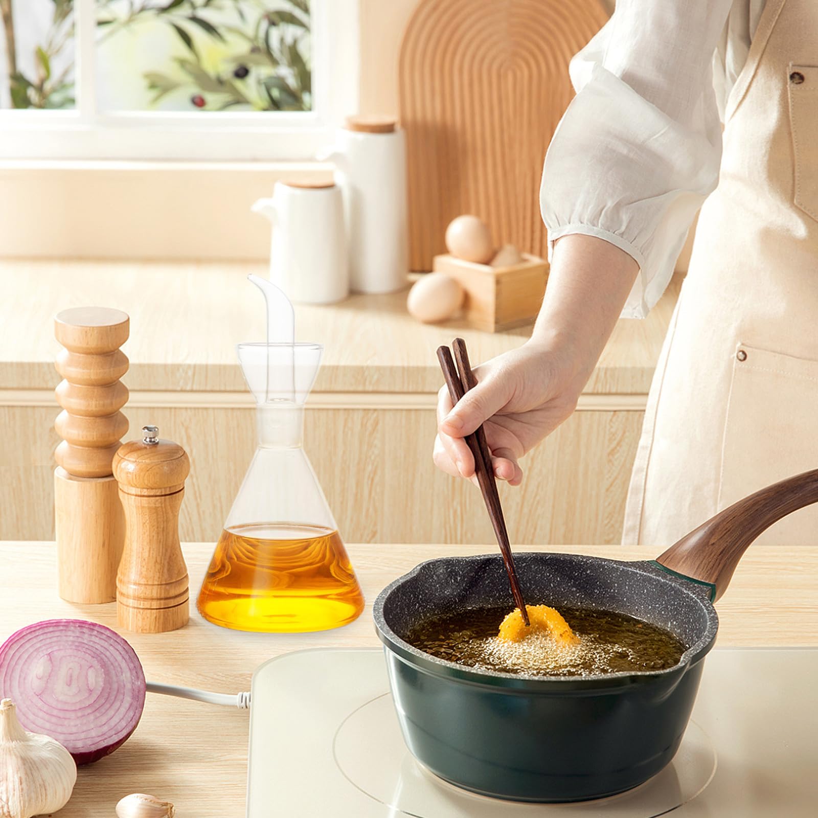 5 Botellas Dispensadoras de Aceite de Vidrio con Vertedor, Botellas de Aceite de Vidrio de 250 Ml para Aceitunas Y Vinagre, Esenciales de Cocina Antigoteo para Freidoras de Aire Y Aderezos