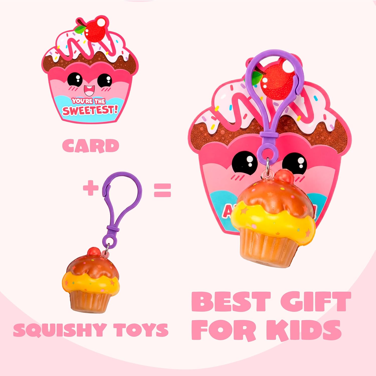 JOYIN 28 Packs Valentine Dessert squishy toys Stress Relief Keychains with Cards for Classroom Exchange Prizes, Fidget Toy Valentine’s Greeting Cards, Valentine Party Favors, Exchange Gifts