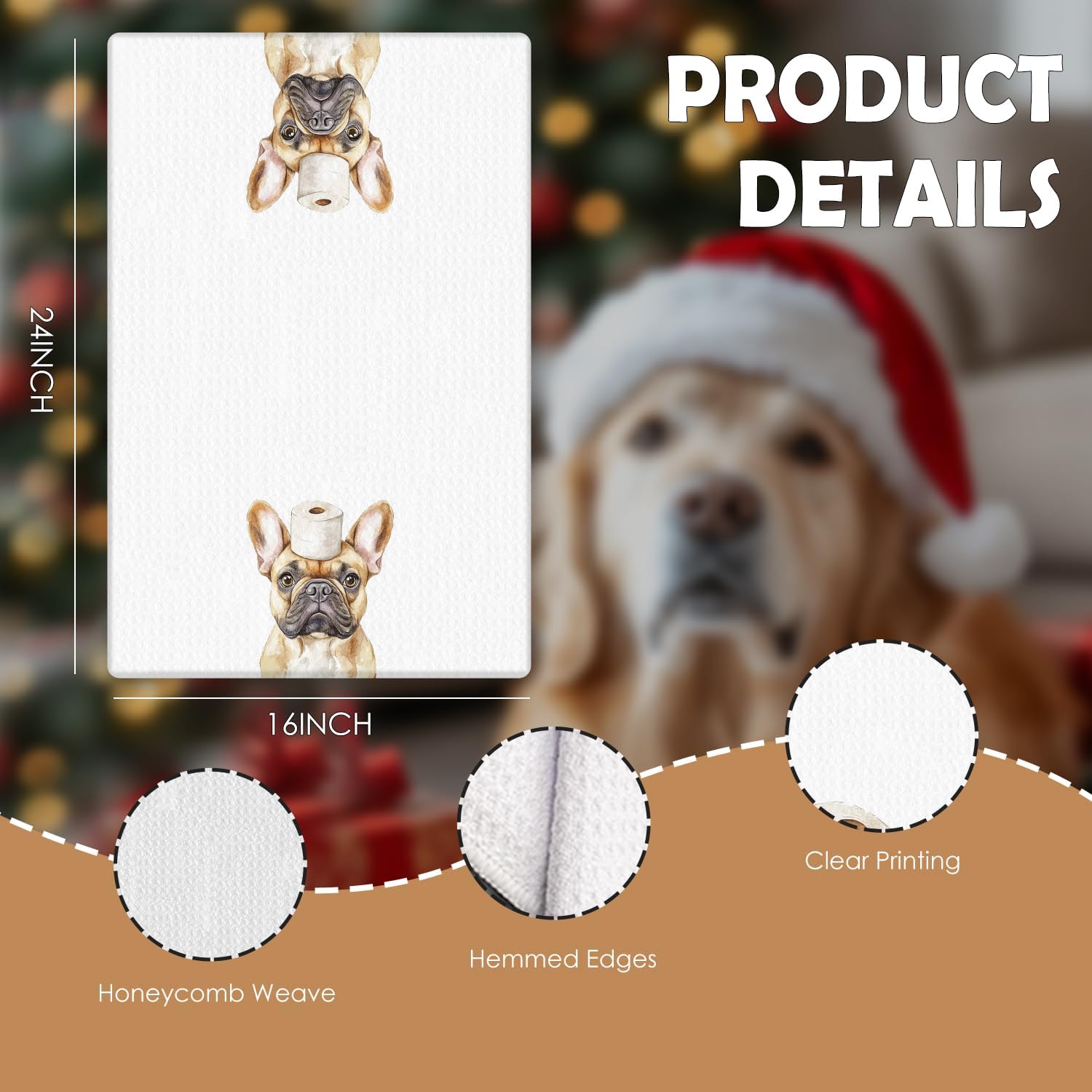 Funny French Bulldog Bathroom Decor Hand Towels Set of 3, French Bulldog Mom Gifts, Gifts for Bulldog Lovers, Kids Dog Bathroom Decor, 16x24 Inch - Image 7