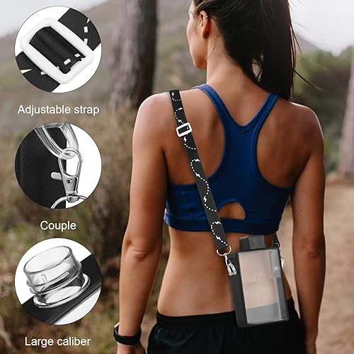 Miniatura 3 de Ciieeo Botella de agua plana, taza de viaje portátil, botella de agua rectangular, botella de viaje, botella de plástico, taza de viaje para