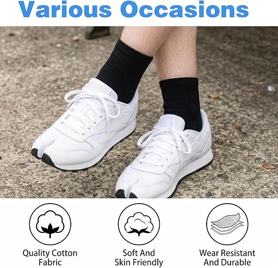Yolev 6 Pairs Split Toe Socks, Japanese Socks, Soft Cotton Tabi Socks, Elastic Big Toe Geta Socks with Toes Separated for Women Men Unisex (Black, White and Gray)
